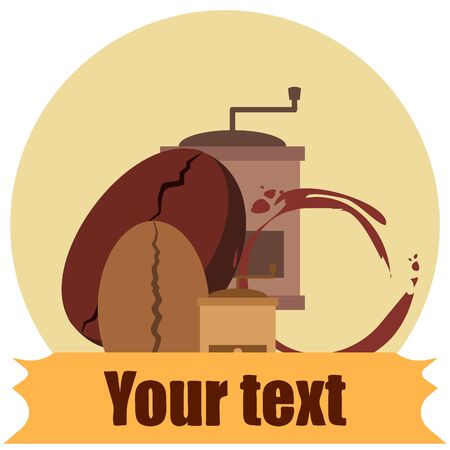 Coffee bean, coffee grinder. Design elements for a cafe. Vector background.のイラスト素材
