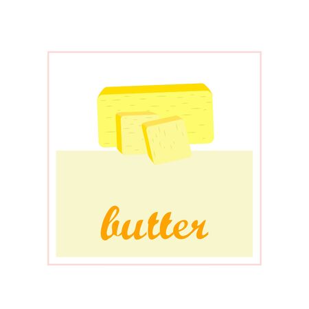Vector yellow stick of butter. Slices of margarine or spread, fatty natural dairy product. High-calorie food for cooking and eating.のイラスト素材