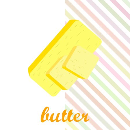 Vector yellow stick of butter. Slices of margarine or spread, fatty natural dairy product. High-calorie food for cooking and eating.のイラスト素材