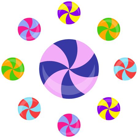 Colorful lollipops on pastel background in flat style design. Vector background cute candy.のイラスト素材