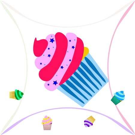 Capcake baking cream berry sweetness dessert. Colorful elements for the menu collection of cafes and restaurants. merry holiday.のイラスト素材