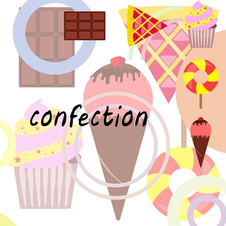 Collection of summer cold dessert. Ice cream. Vector background. Food holiday background.のイラスト素材