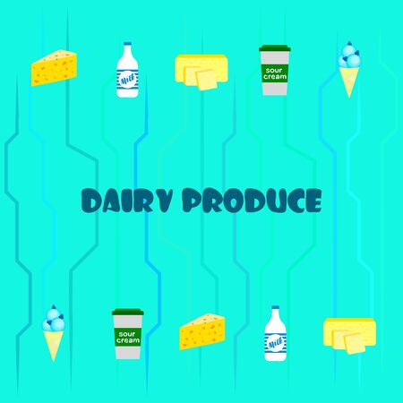 Milk sour cheese ise cream butter. Vector illustration of dairy products.のイラスト素材