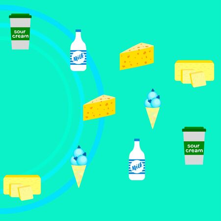 Milk sour cheese ise cream butter. Vector illustration of dairy products.のイラスト素材