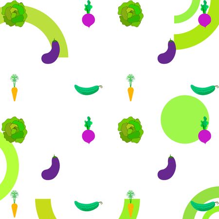 Cabbage beet carrot eggplant cucumber fresh vegetables. Organic food poster. Farmer market design. Vector background.のイラスト素材