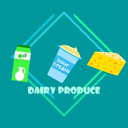 Vector illustration of a set of labels for milk and dairy.のイラスト素材