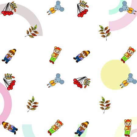 Cute children meeting autumn wearing warm clothes. Vector backgroundのイラスト素材