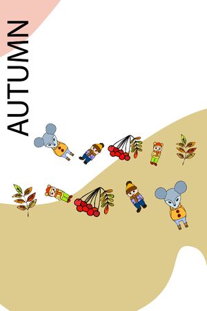 Cute children meeting autumn wearing warm clothes. Vector backgroundのイラスト素材