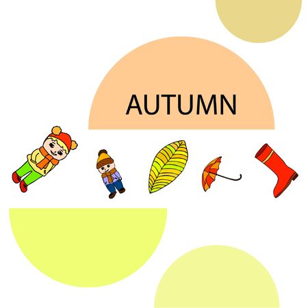 kids,boys and girls on a autumn background, illustration, vectorのイラスト素材