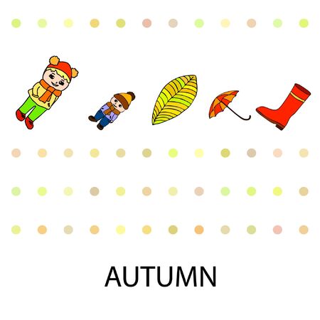 kids,boys and girls on a autumn background, illustration, vectorのイラスト素材