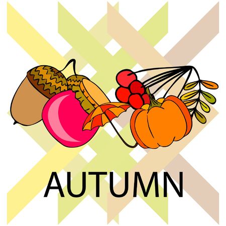 Vector of Autumn, Fall season theme, pumpkin, jam, umbrella. Set of cute colorful icon collection. Vector background.のイラスト素材