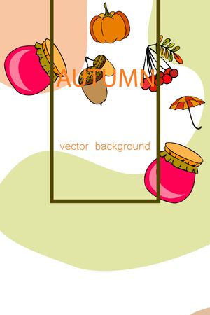 Vector of Autumn, Fall season theme, pumpkin, jam, umbrella. Set of cute colorful icon collection. Vector background.のイラスト素材