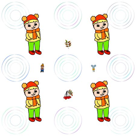 Cute children meeting autumn wearing warm clothes. Vector backgroundのイラスト素材