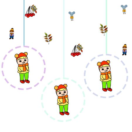 Cute children meeting autumn wearing warm clothes. Vector backgroundのイラスト素材