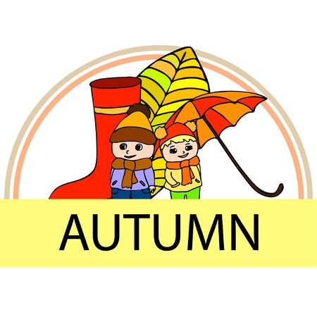 kids,boys and girls on a autumn background, illustration, vectorのイラスト素材
