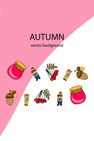 kids,boys and girls on a autumn background, illustration, vectorのイラスト素材