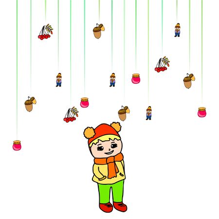 kids,boys and girls on a autumn background, illustration, vectorのイラスト素材