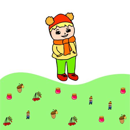 kids,boys and girls on a autumn background, illustration, vectorのイラスト素材