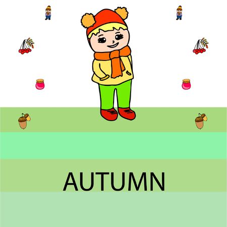kids,boys and girls on a autumn background, illustration, vectorのイラスト素材