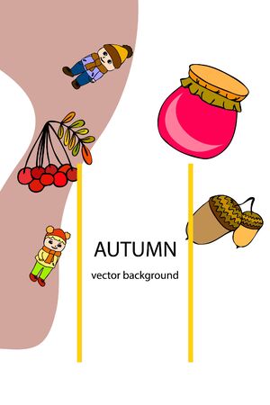 kids,boys and girls on a autumn background, illustration, vectorのイラスト素材