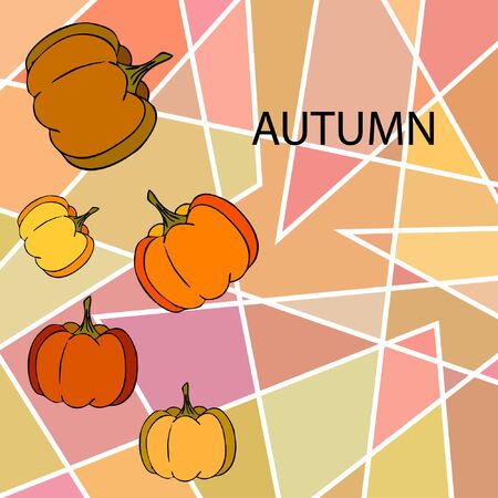 Autumn card, orange pumpkins, vector background. Halloween illustration. October harvest. Nature designのイラスト素材