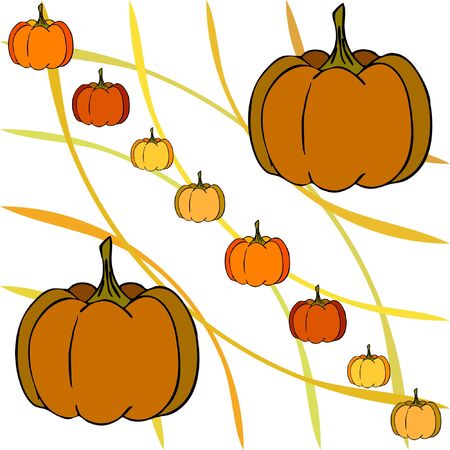 Autumn card, orange pumpkins, vector background. Halloween illustration. October harvest. Nature designのイラスト素材