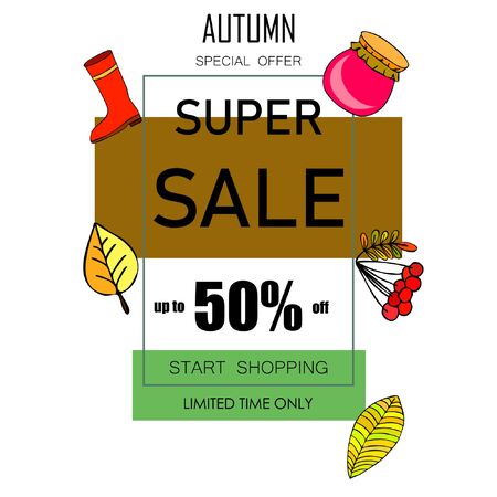 Autumn sale banner template design, Special offer. Ad concept. Vector illustrationのイラスト素材