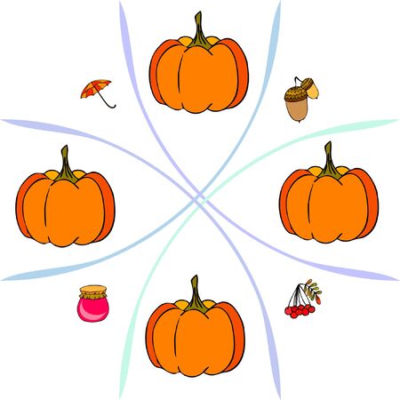 Vector of Autumn, Fall season theme, pumpkin, jam, umbrella. Set of cute colorful icon collection. Vector backgroundのイラスト素材
