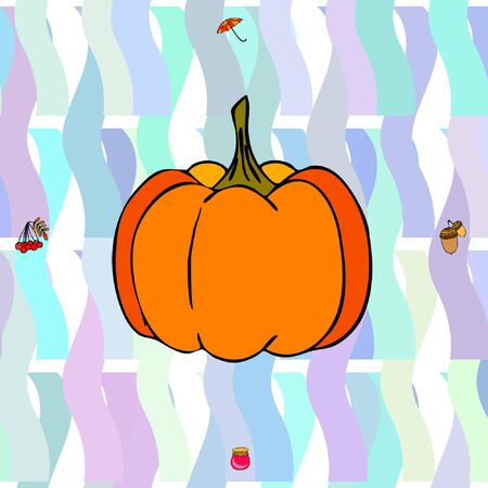 Vector of Autumn, Fall season theme, pumpkin, jam, umbrella. Set of cute colorful icon collection. Vector backgroundのイラスト素材