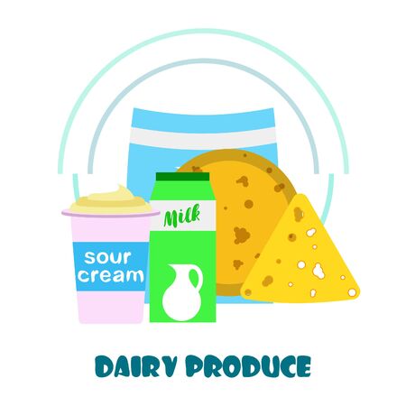 Vector illustration of a set of labels for milk and dairy.のイラスト素材