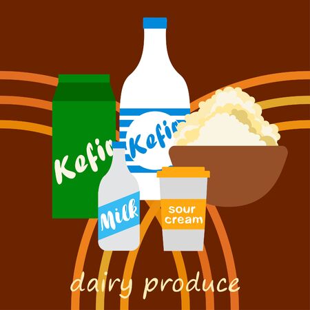 Milk sour kefir cottage cheese. Vector illustration of dairy products.のイラスト素材