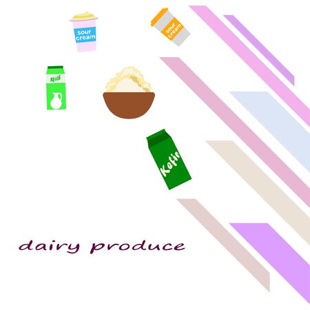 Milk sour kefir cottage cheese. Vector illustration of dairy products.のイラスト素材