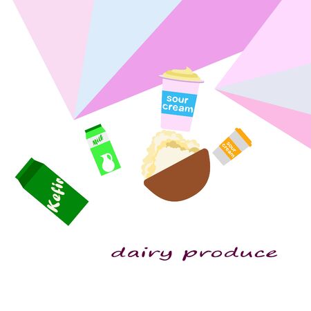 Milk sour kefir cottage cheese. Vector illustration of dairy products.のイラスト素材