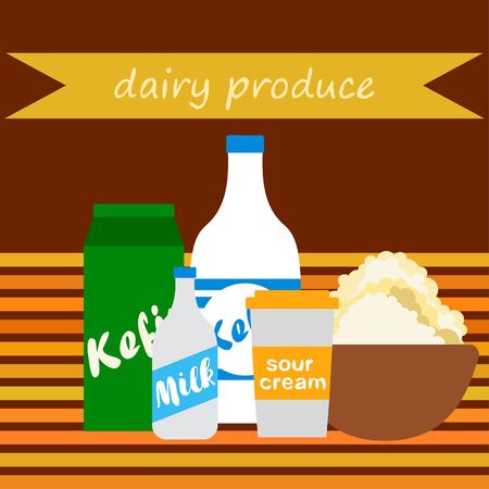 Milk sour kefir cottage cheese. Vector illustration of dairy products.のイラスト素材