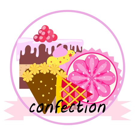 Confection vector set. Cakes and cookies illustration.のイラスト素材