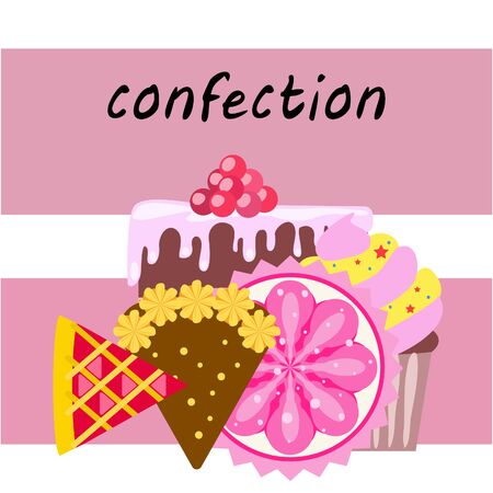 Confection vector set. Cakes and cookies illustration.