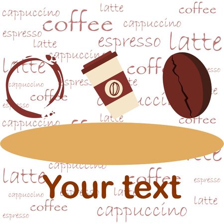 Coffee cup, coffee grains, spilled coffee. Breakfast concept. Drinks menu for restaurant, vector background.のイラスト素材