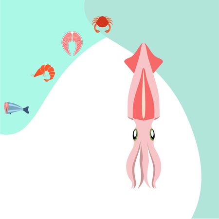 Fish shrimp crab squid.Vector seafood. Food and restaurant design.のイラスト素材