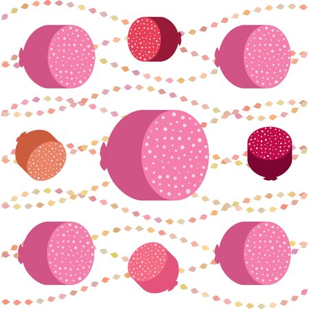 Sausages. Fresh meat products. Sausage icons. Vector background.のイラスト素材