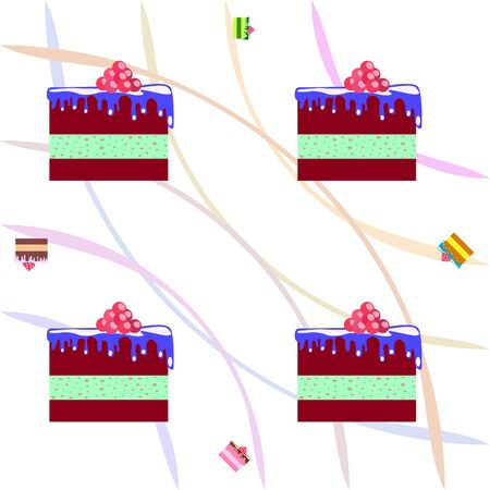 Colorful sweet cakes slices pieces vector illustration.