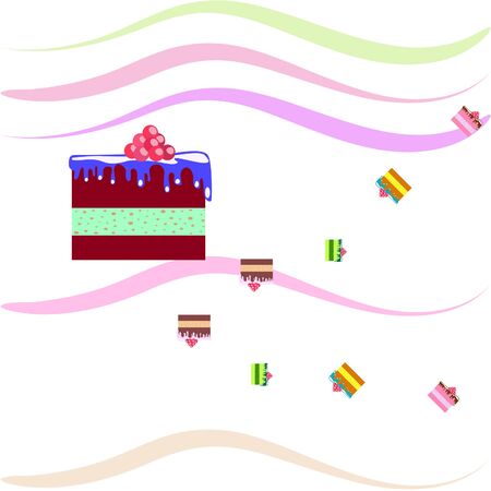 Colorful sweet cakes slices pieces vector illustration.