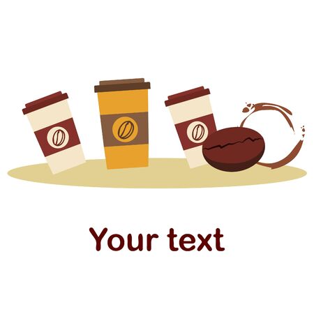 Coffee cup, coffee grains, breakfast concept. Drinks menu for restaurant, vector background.のイラスト素材