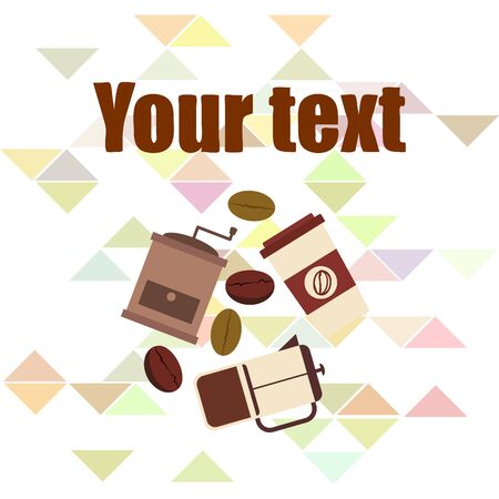 French press coffee, coffee beans, spilled coffee, vector illustration. Design elements for a cafe. Vector background.のイラスト素材