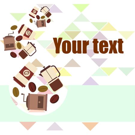French press coffee, coffee beans, spilled coffee, vector illustration. Design elements for a cafe. Vector background.のイラスト素材