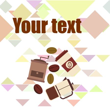 French press coffee, coffee beans, spilled coffee, vector illustration. Design elements for a cafe. Vector background.のイラスト素材