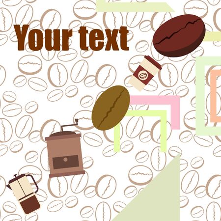 French press coffee, coffee beans, spilled coffee, vector illustration. Design elements for a cafe. Vector background.のイラスト素材