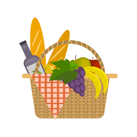 Picnic Basket illustration with food. Vector isolated objects.のイラスト素材