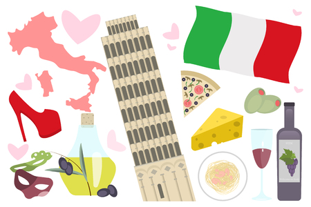 Set of Italy icons in flat design. Travel concept.のイラスト素材