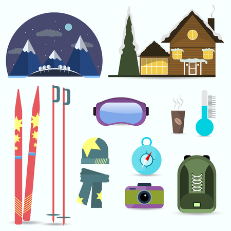 Winter vacation icons set in flat design.のイラスト素材