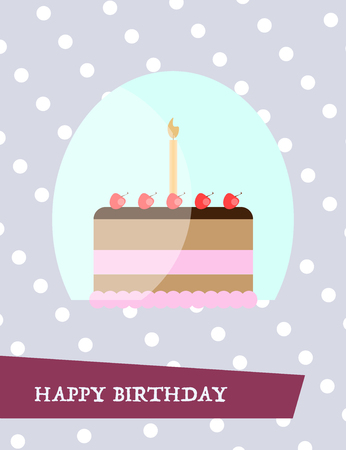 Illustration of birthday greeting card with polka dots on background and cakeのイラスト素材